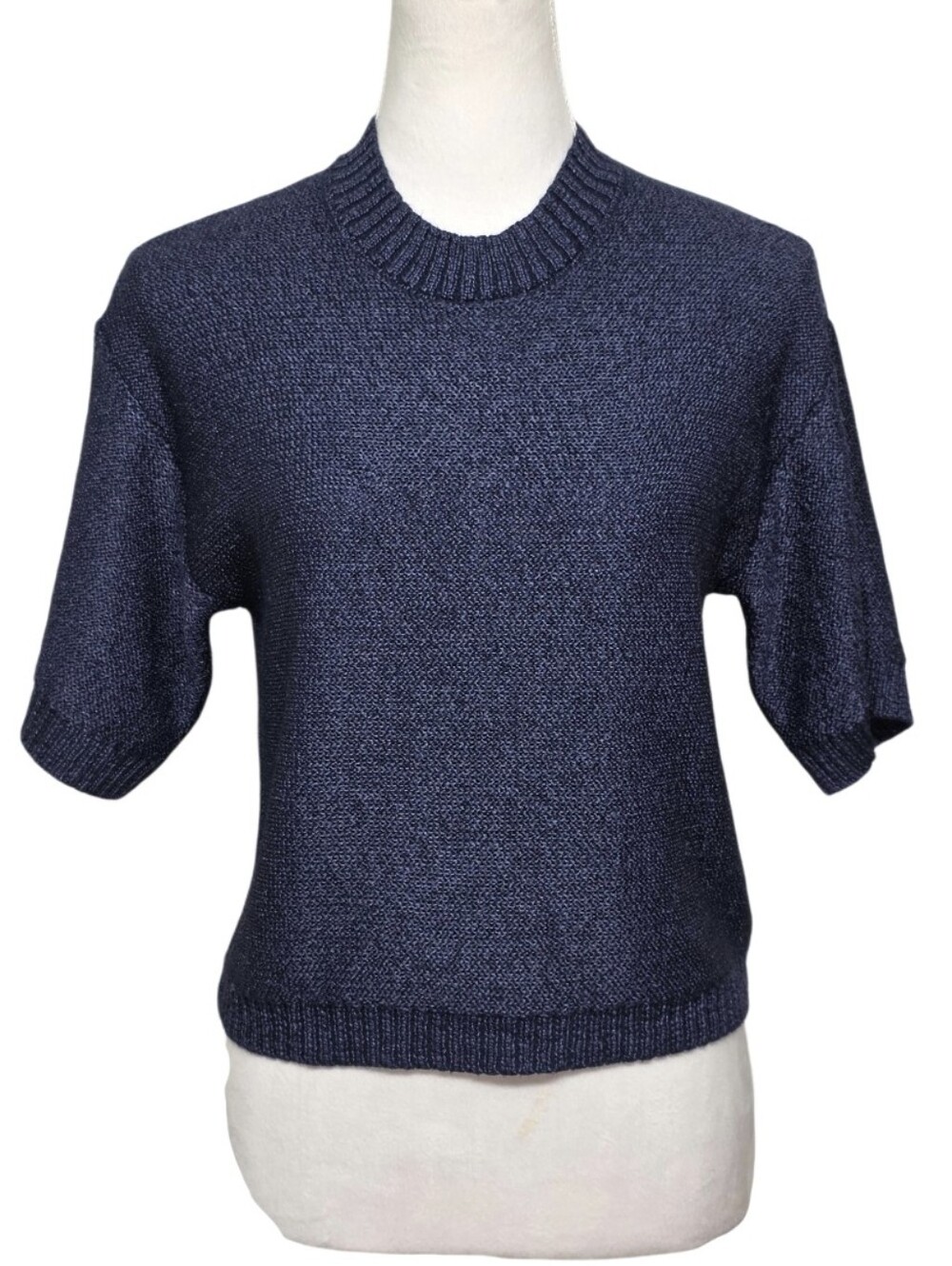 Anthropologie Navy Short-Sleeve Crewneck Sweater